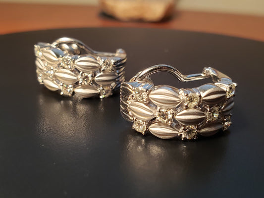 18 K White Gold Diamond Hoop Earrings