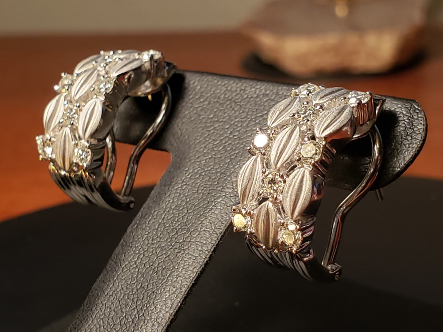 18 K White Gold Diamond Hoop Earrings