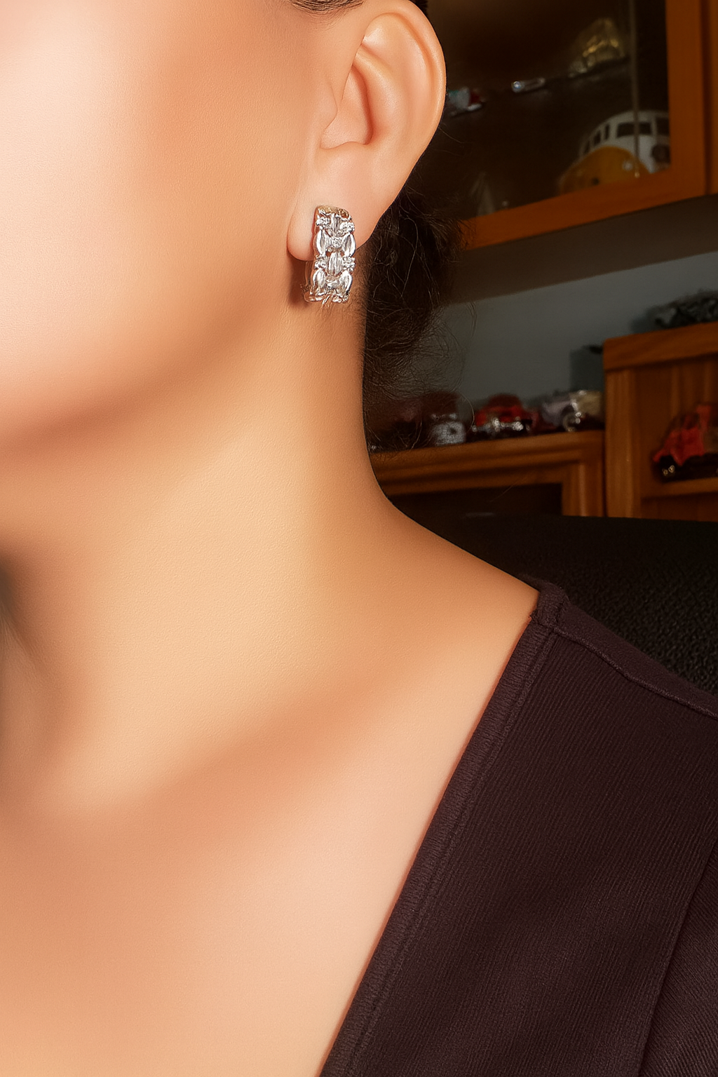 18 K White Gold Diamond Hoop Earrings